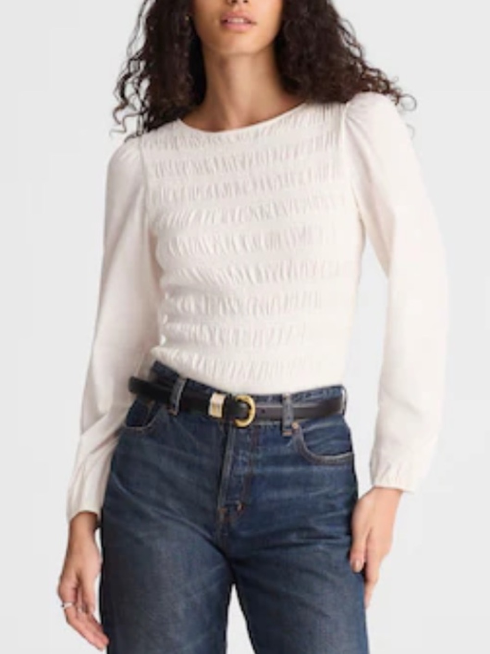 NWT Madewell Smocked Boatneck Top Long-Sleeve Vintage Ivory Size Medium